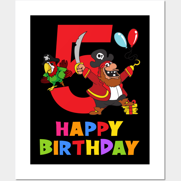 5th Birthday Party 5 Year Old Five Years Wall Art by KidsBirthdayPartyShirts